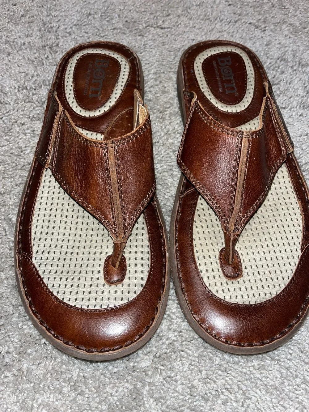 Born Jonah Sandals Mens 11 Brown Leather Thong Casual Comfort Shoes Hand Crafted